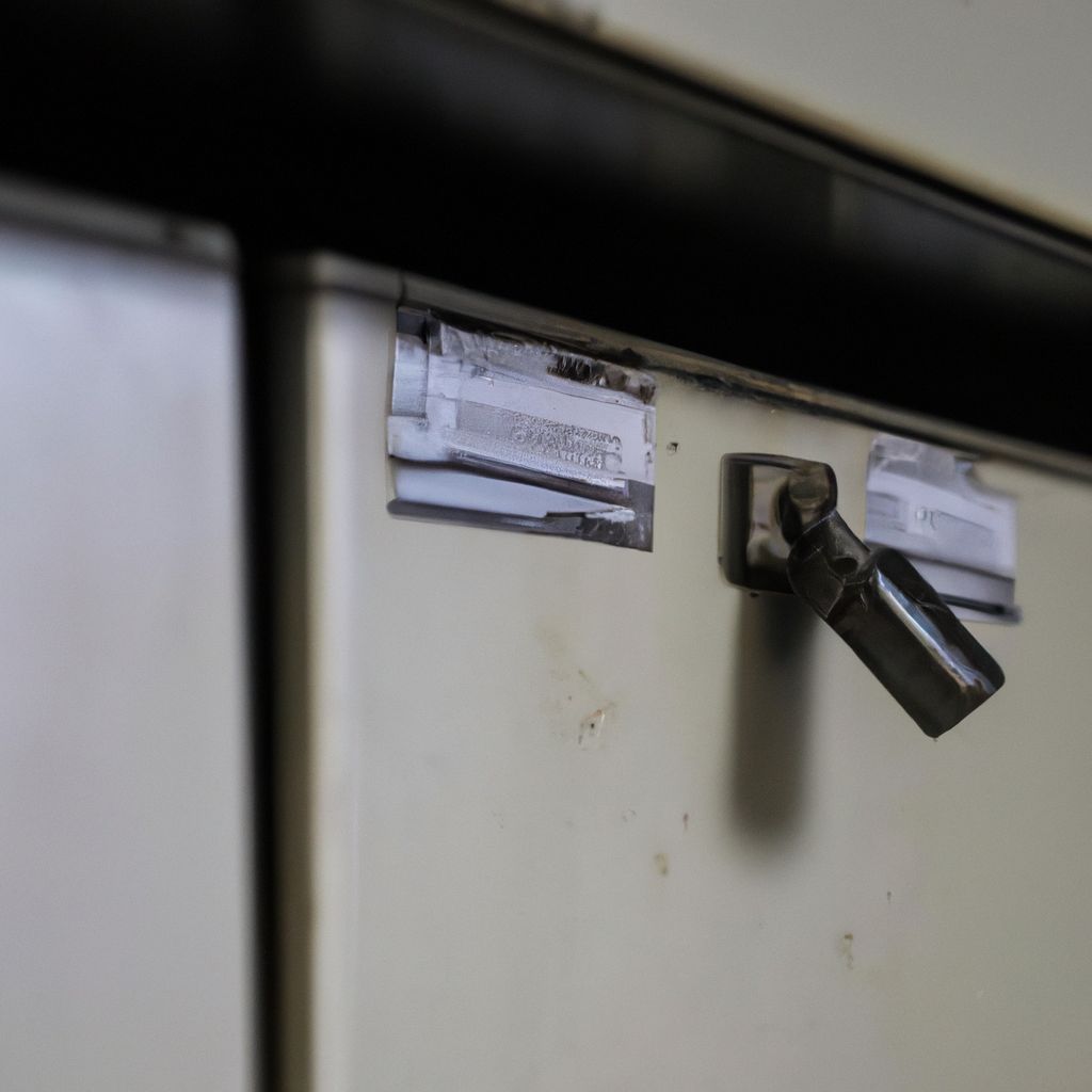 Close-up of a secure lock on a cabinet, symbolizing safeguards and privacy compliance