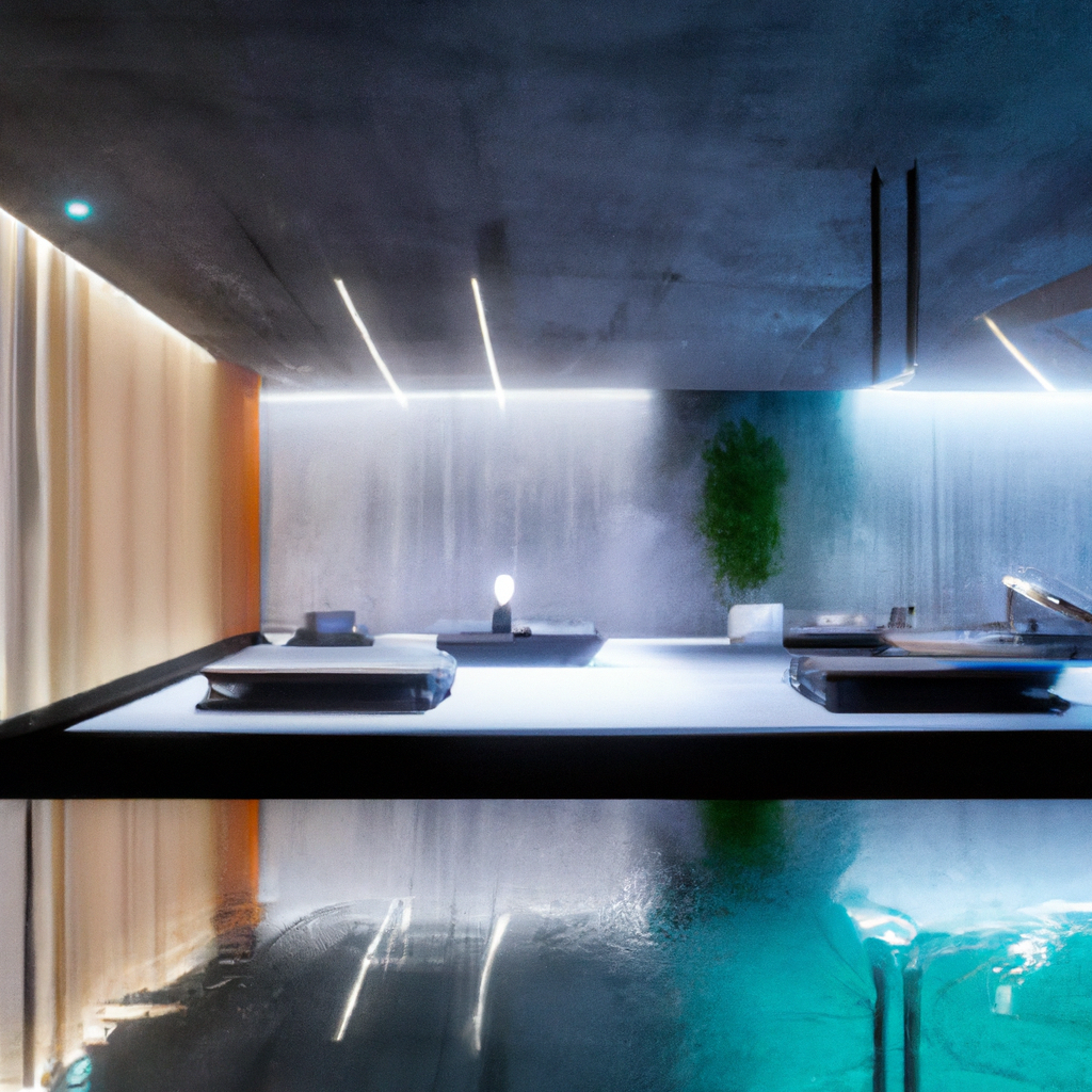 Soft-lit modern photography studio interior with cyclorama and glass reflections