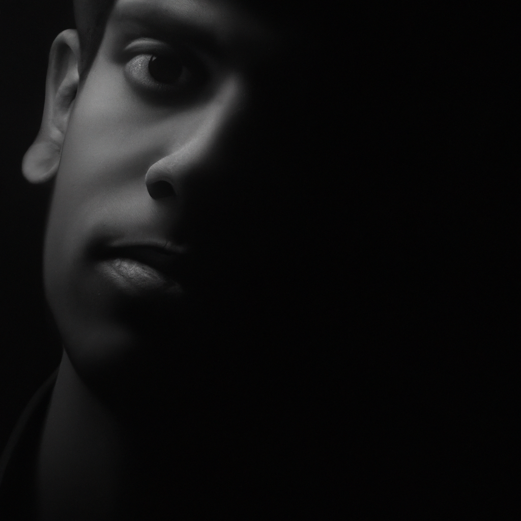 Portrait of studio director in soft minimal light, half in shadow